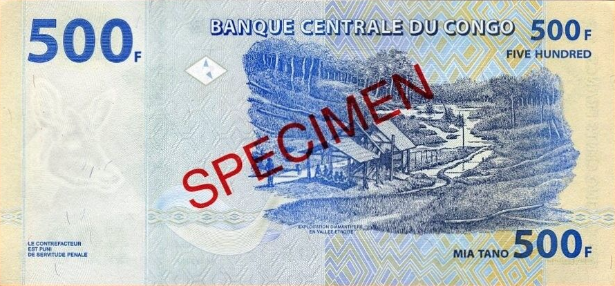 P96S Congo Dem. Rep. 500 Francs Year 2002 SPECIMEN